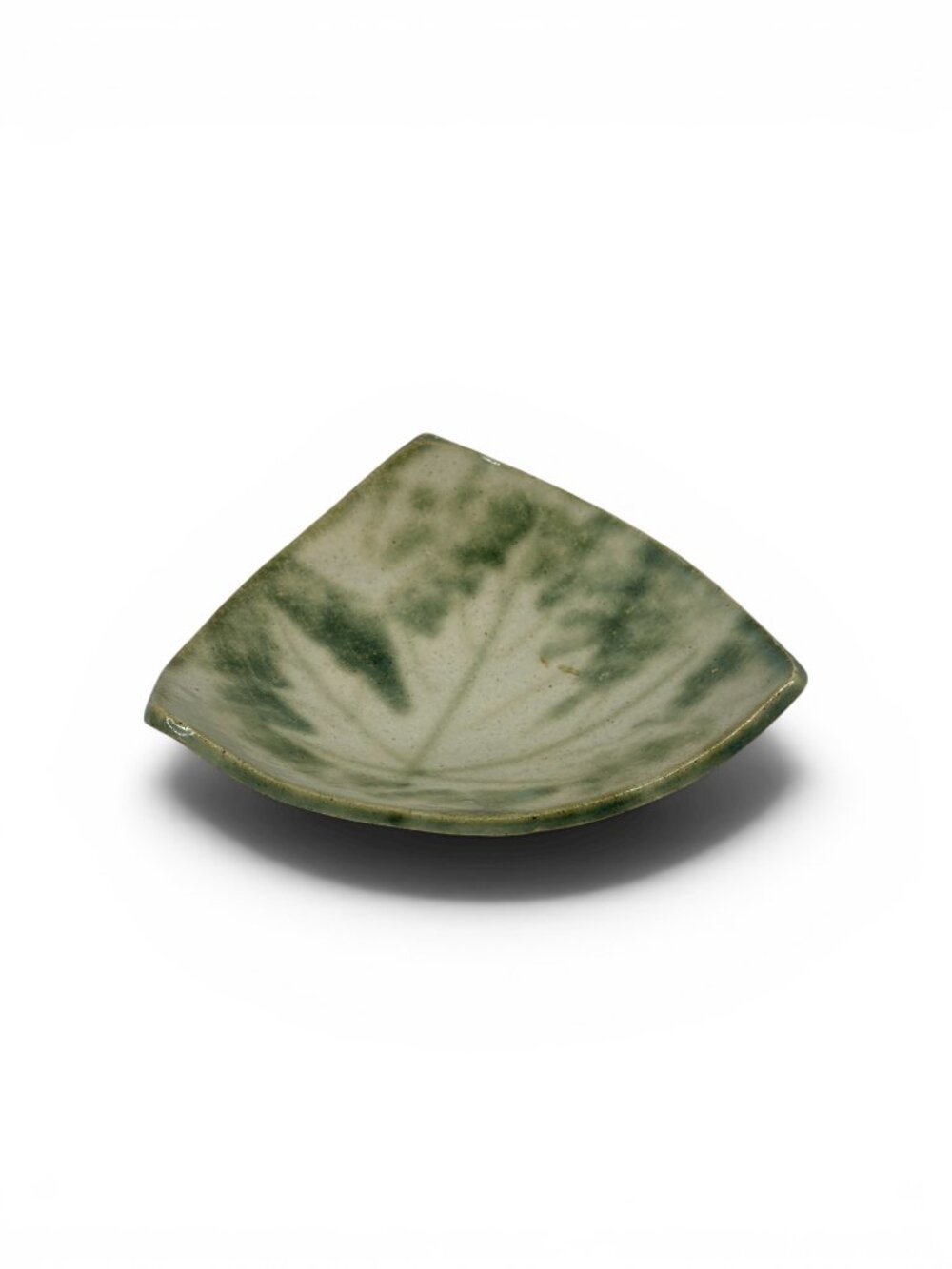 Nature Inspired Leaf Pattern Handcrafted Footed Ceramic Triangle Trinket Dish
